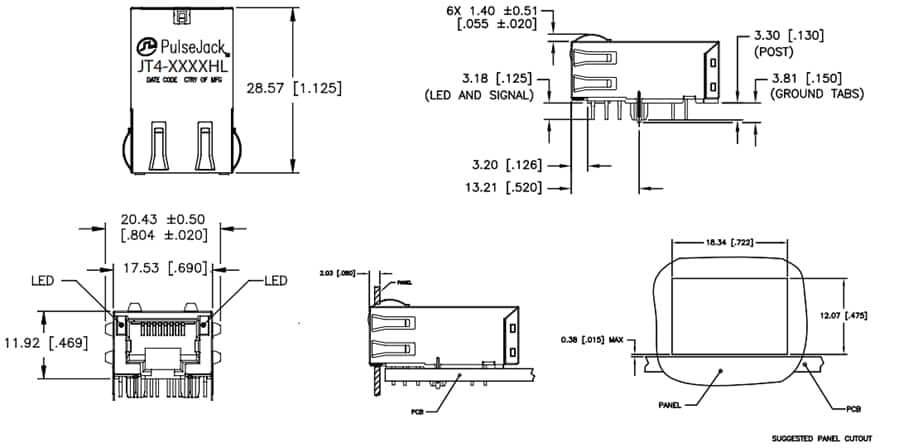 Pulse Electronics PulseJack™ 1x1 Tab-Down RJ45 Connectors